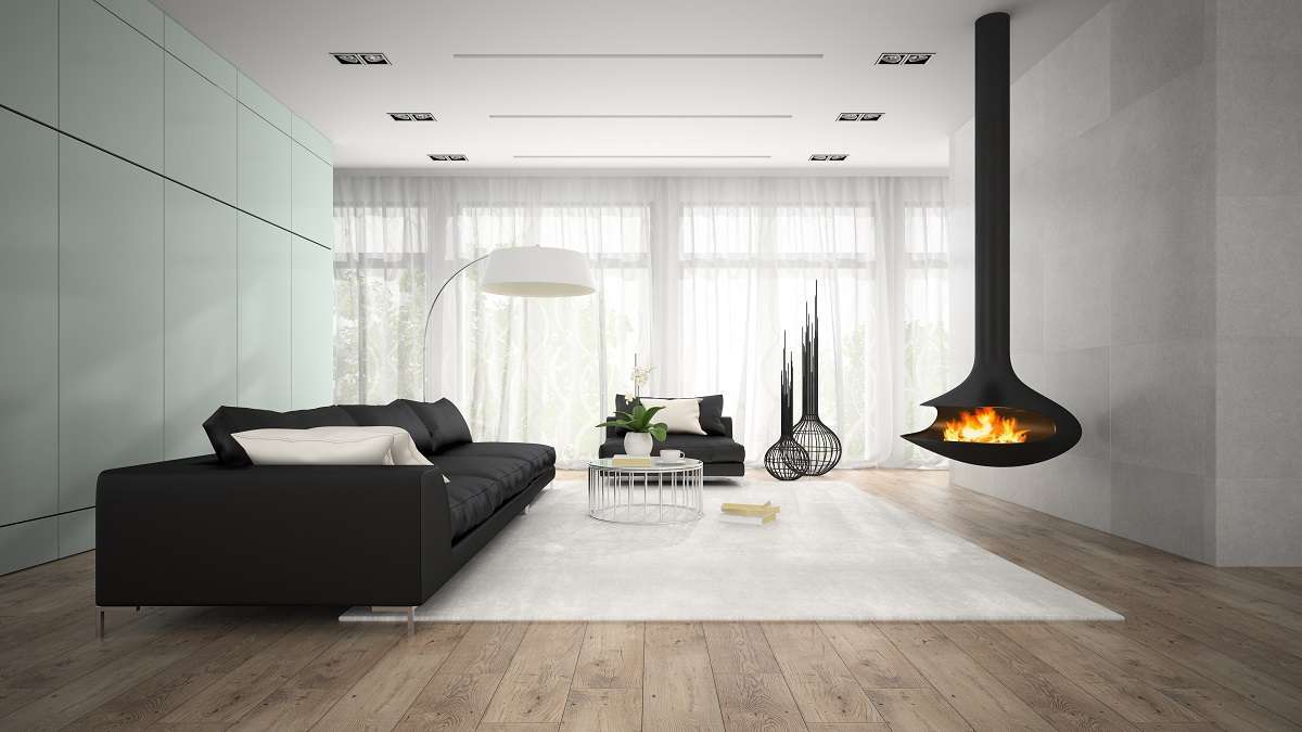 Interior Of Modern Room With Fireplace 3d Rendering