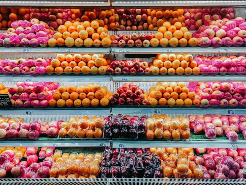 fruits on glass top display counter