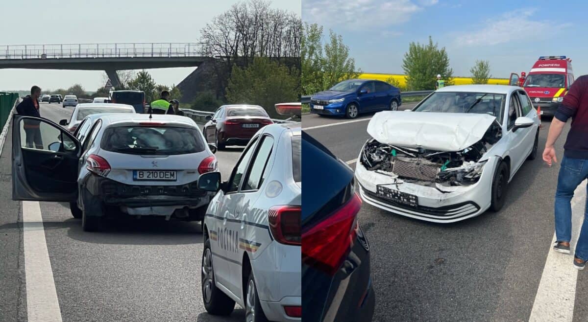 Accident pe Autostrada A2 cu trei autoturisme și 12 persoane implicate fără răni grave
