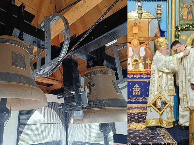 Clopotele și clopotnița din Ceamurlia de Sus au fost sfințite de Preasfințitul Visarion. Părintele paroh George Nedeloiu a primit rangul de iconom stavrofor / foto