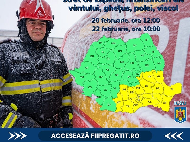 Tulcea, sub alertă de Cod Galben! ISU Delta avertizează: viscol, polei și rafale de 70 km/h în weekend