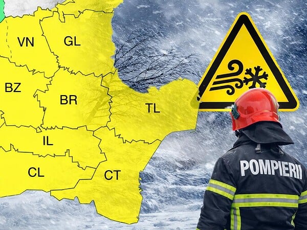 Atenționare! Cod galben peste Dobrogea: viscol, ninsori de 30 cm și rafale de 70 km/h. ISU avertizează asupra pericolului de incendii și accidente