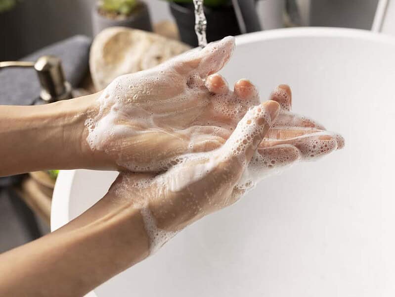close up hygienic hand washing