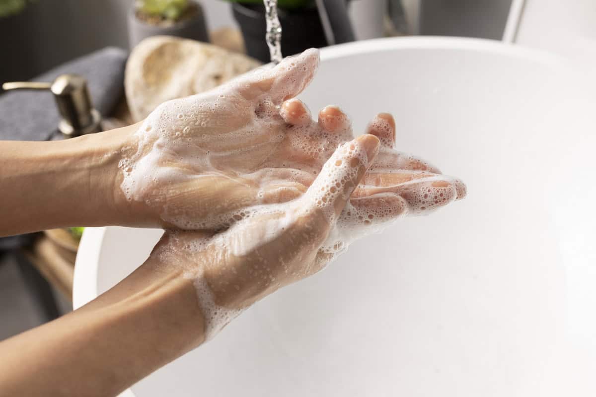 close up hygienic hand washing