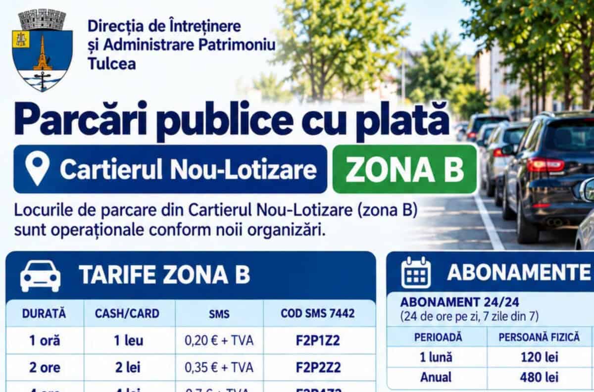 Șoferii plătesc de acum pentru parcare în Cartierul Nou-Lotizare din Tulcea. Cât costă ora