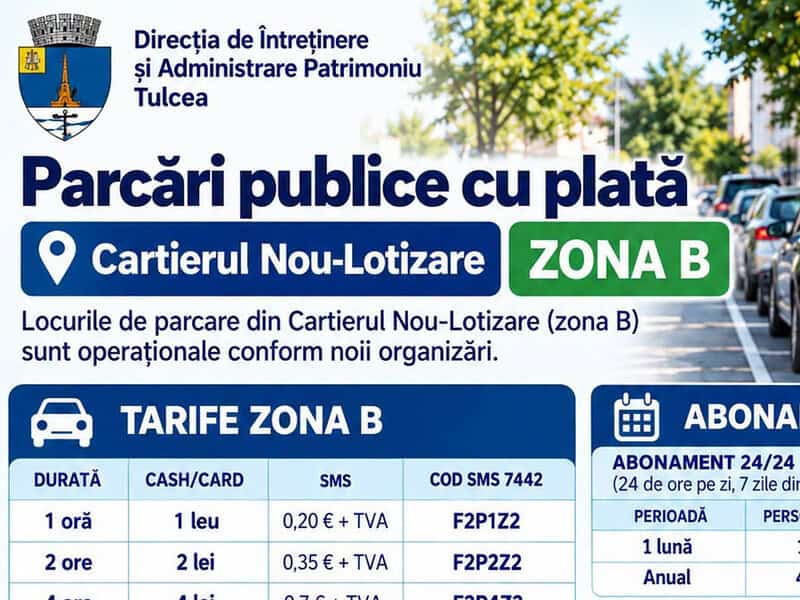 Șoferii plătesc de acum pentru parcare în Cartierul Nou-Lotizare din Tulcea. Cât costă ora