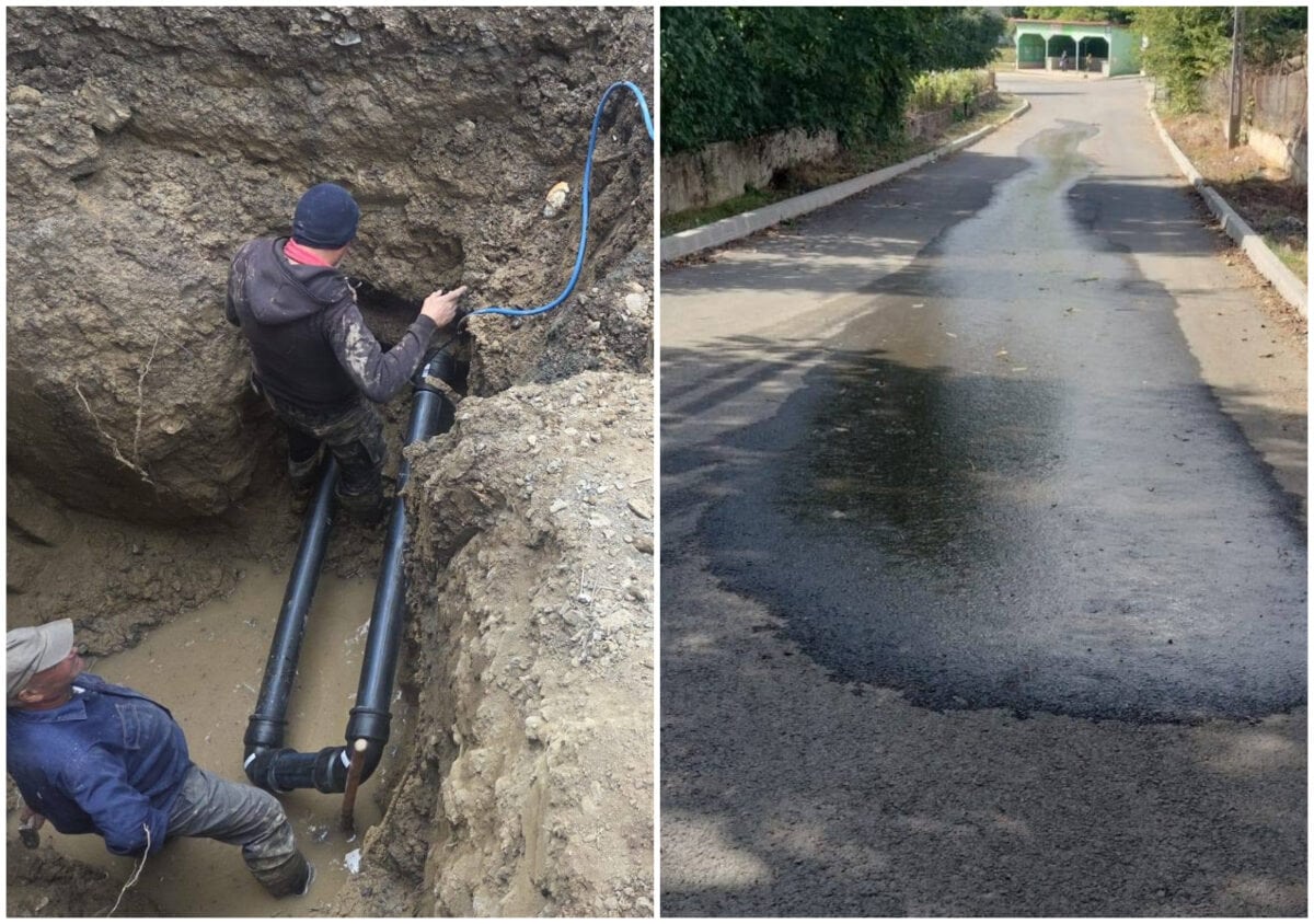 Probleme la conducta de apă din Telița. Muncitorii au spart carosabilul pentru a ajunge la țeavă / foto