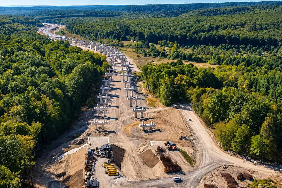 Montarea grinzilor avansează la pasajul de peste 1.085 m de pe A1 Margina Holdea