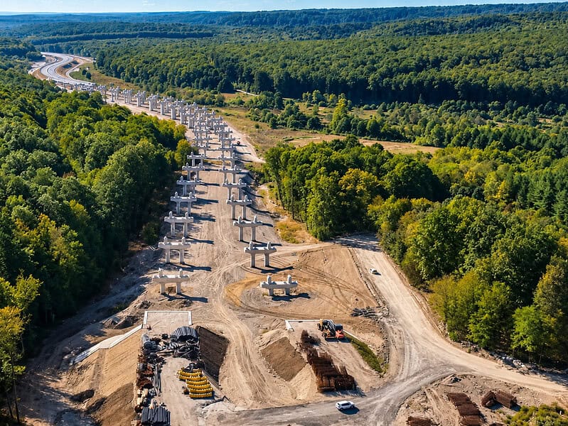 Montarea grinzilor avansează la pasajul de peste 1.085 m de pe A1 Margina Holdea