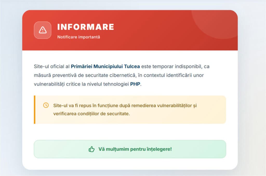 FotoJet 73 Alertă cibernetică la Tulcea! Site-ul Primăriei, închis preventiv. Probleme și la Poliția Română