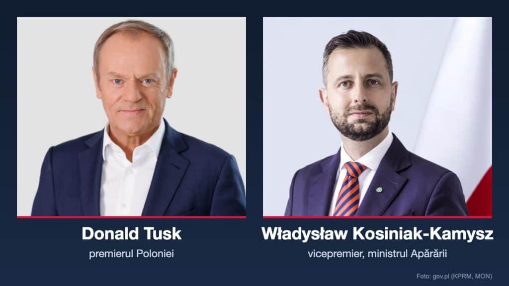 alerta in polonia posibile tentative de asasinat impotriva premierului tusk si a Colaj cu premierul polonez Donald Tusk și vicepremierul și ministrul Apărării Władysław Kosiniak-Kamysz, în fotografii oficiale