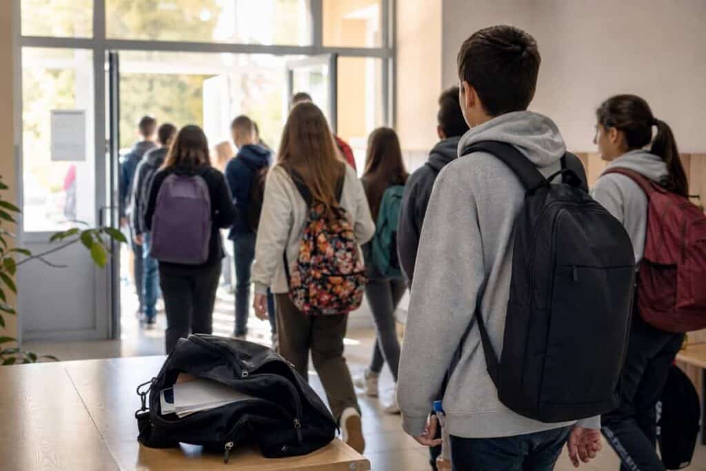controale in ghiozdane si detectoare de metale in scoli ce propune noul ministru Elevi cu ghiozdane în spate intră dimineața în holul unei școli, iar în prim-plan se vede un ghiozdan deschis pe o masă