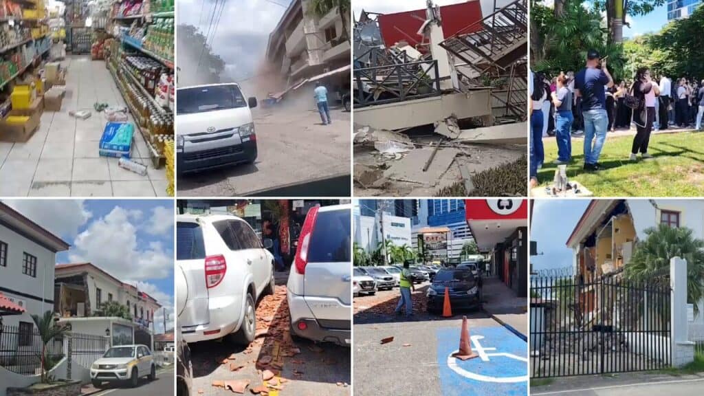 cutremur de peste 7 grade in panama cladiri prabusite drumuri crapate si alerta Colaj cu imagini din Panama după cutremur: rafturi răsturnate într-un supermarket, clădiri avariate sau prăbușite, dărâmături pe străzi și oameni evacuați